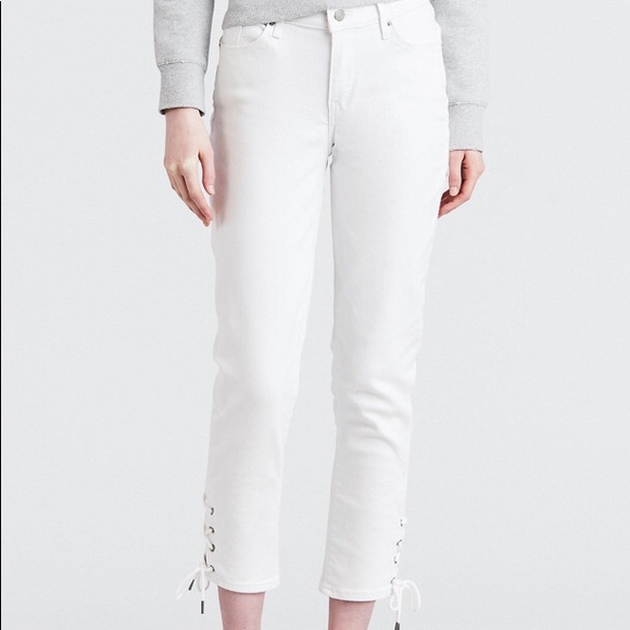 Levi's Denim - NEW LEVIS White Lace Up Hem Cropped Jeans-Size 6